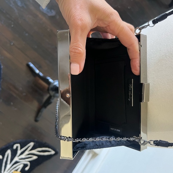 Kate Landry Black Quilted Satin and Pewter Crossbody Or Clutch Bag - Picture 5 of 7